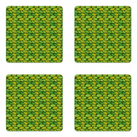 

Floral Coaster Set of 4 Seasonal Themed Leaf Motifs Designed in Different Greenery Shades Print Square Hardboard Gloss Coasters Standard Size Olive Green and Mustard by Ambesonne