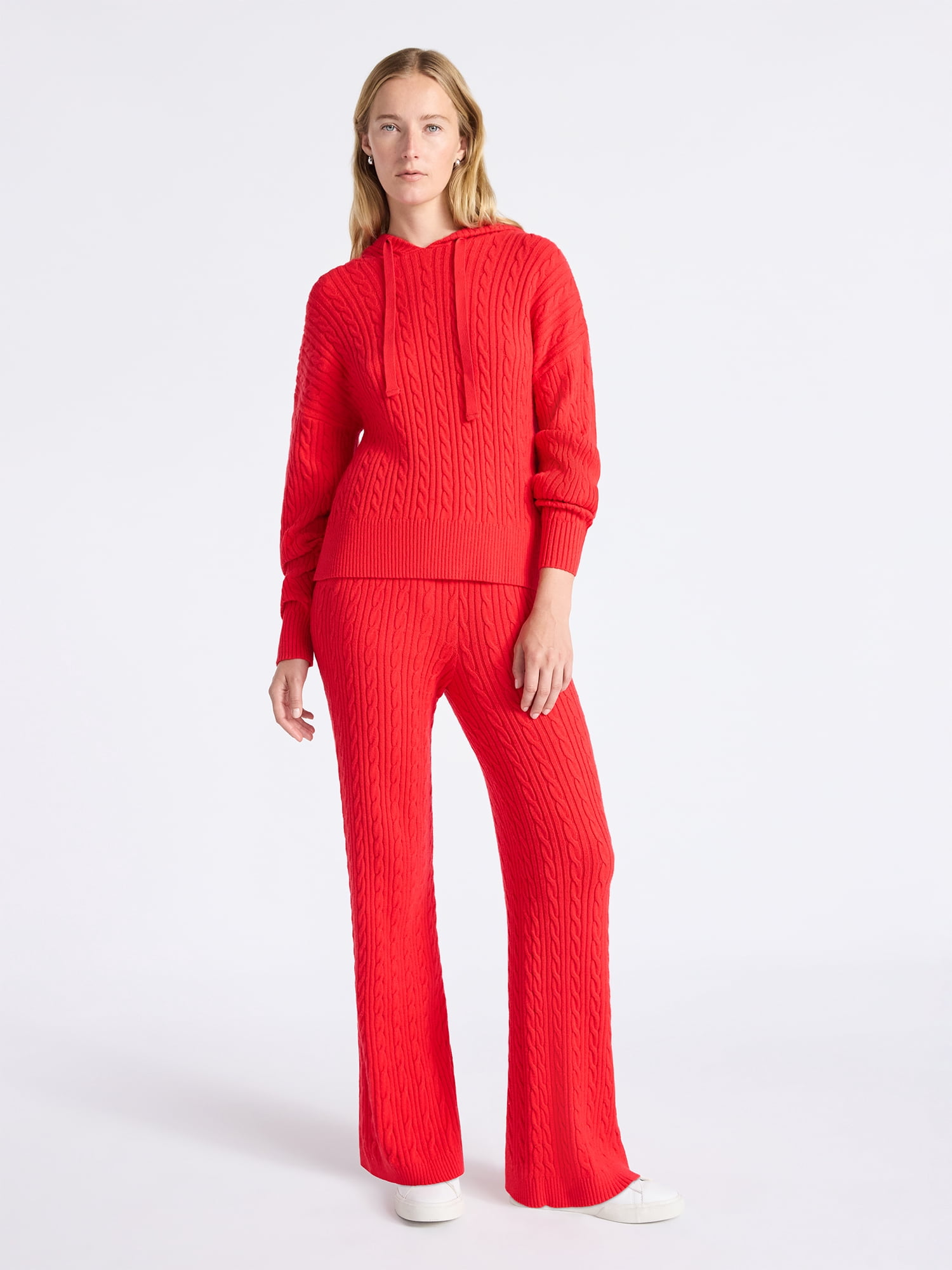 Free Assembly Women's Cozy Yarn Wide Leg Cable Knit Sweater Pants, Size XS-XXL
