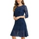 thumbnail image 4 of Vestido de encaje para mujer Inspire Chic con mangas 3/4, volantes, ajustado, cola de pez, elegante, color azul oscuro, talla XS, 4 of 6