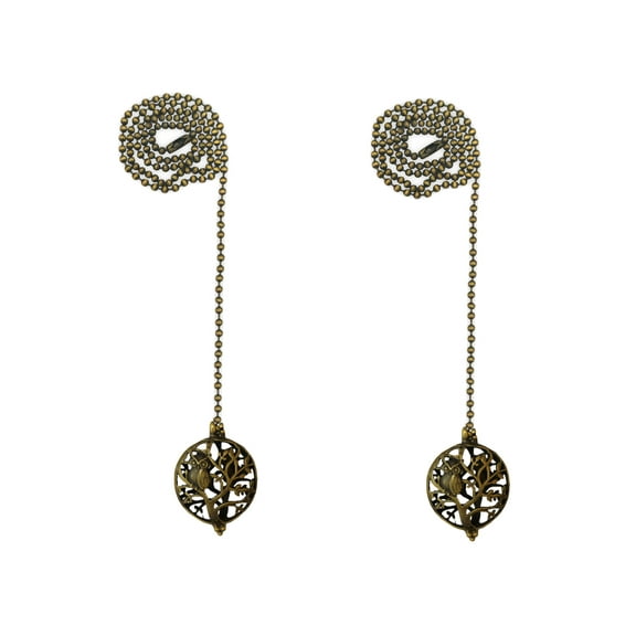 Royal Designs 24 Inch Adjustable Ceiling Fan Pull Chain Extension with Owl on Tree Ornament, Antique Brass, Set of 2