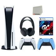 Sony Playstation 5 Disc (PS5 Disc) with Extra Blue Controller, Gran Turismo 7 Launch Edition and Black PULSE 3D Headset Bundle with Cleaning Cloth