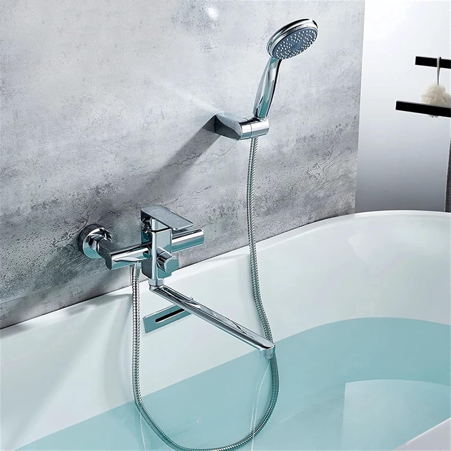 Tub Faucet with Long Outlet, Single Holder Dual Control Bath Shower Faucets Set Bathtub Faucet for Bathroom
