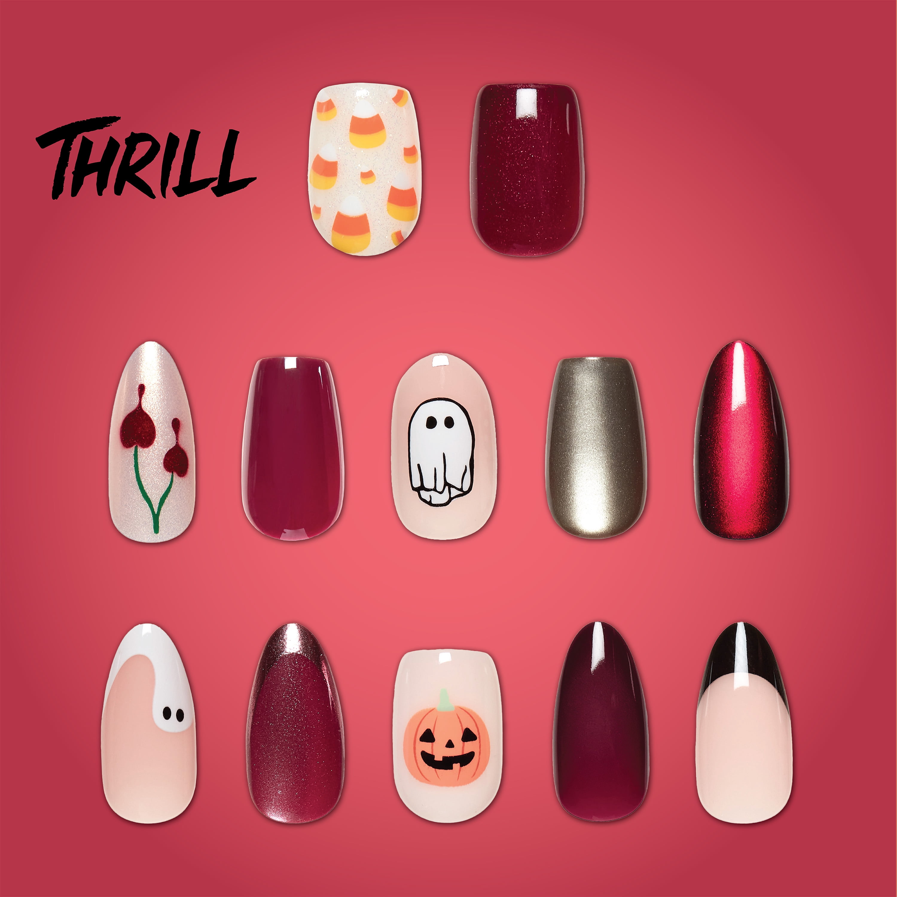 Salon Perfect Halloween Thrill Short Square Press-On Nails with Glue & File, Jack-O-Lantern, 30 Pieces