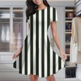 thumbnail image 2 of Aesthetic Bottle Green And White Vertical Women's Classic Swing Skater Dress Casual Work Party Cocktail Dresses, 2 of 6
