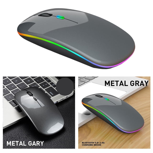 Ratón Inalámbrico Portátil Silencioso LED perfke Óptico Recargable Gris