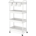 thumbnail image 1 of 4-Tier Plastic Rolling Storage Cart Utility Cart with Extra Hanging Cups Handles Lockable Wheels for Living Room Bathroom Kitchen Office White, 1 of 14