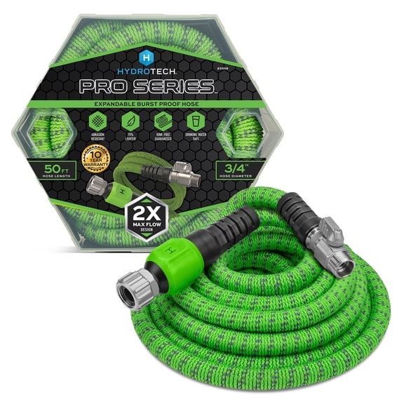 HydroTech Pro Series 3/4" x 50ft Expandable Garden Hose - Kink-Free, 2x Flow, Lightweight
