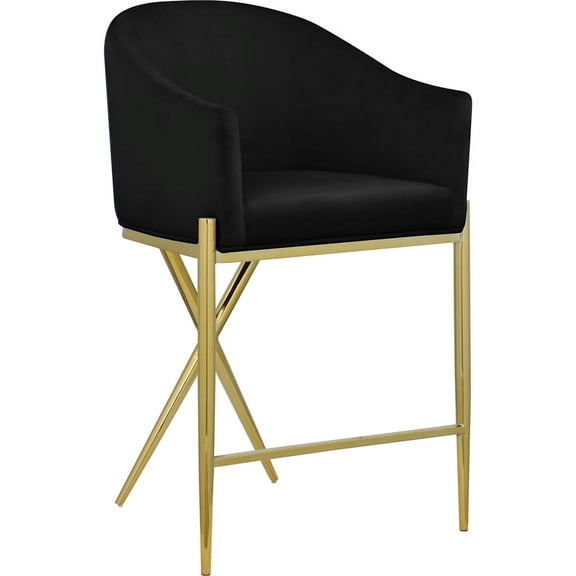Meridian Furniture Xavier Black Velvet Counter Stool with Gold Metal Legs