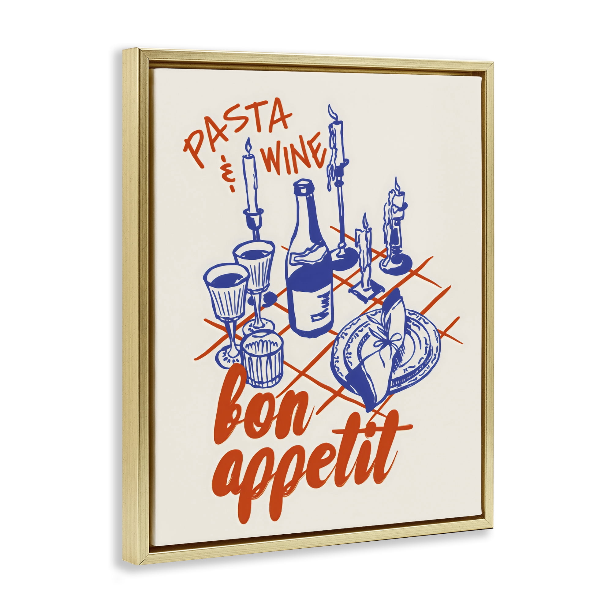 Stupell Industries Pasta & Wine Bon Appetit Gold Framed Floater Canvas Wall Art, design by The Prints Vibe