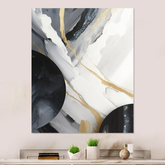 Designart "Harmony of Marble Black and Gold I" Abstract Marble Metal Wall Decor