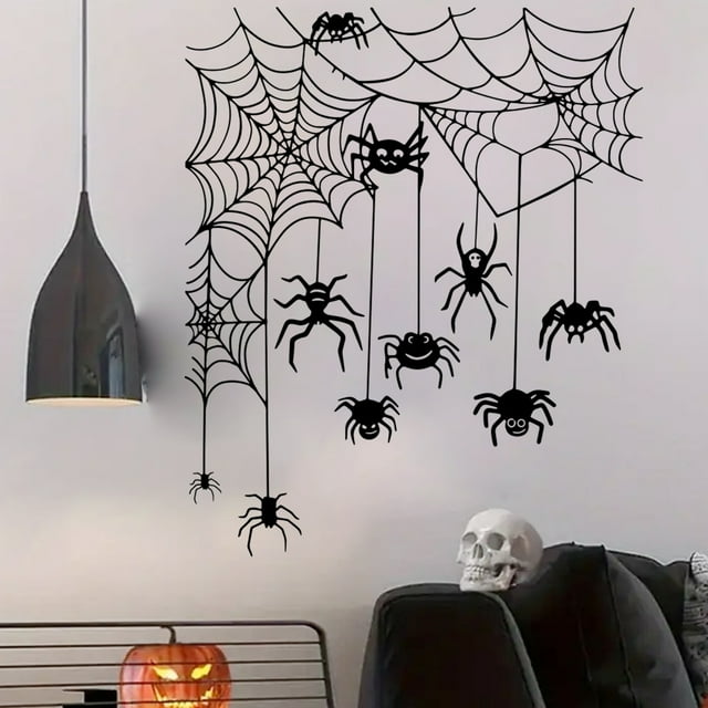 Adhesivos de pared para Halloween, tela de araña, PVC, 25 x 29,5 cm, impermeables