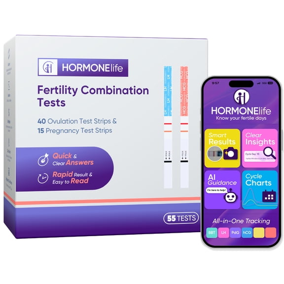 HORMONElife Fertility Test Kit, 40 Ovulation LH Strips and 15 Pregnancy HCG Tests, Reliable Home Tracking, 55 Count