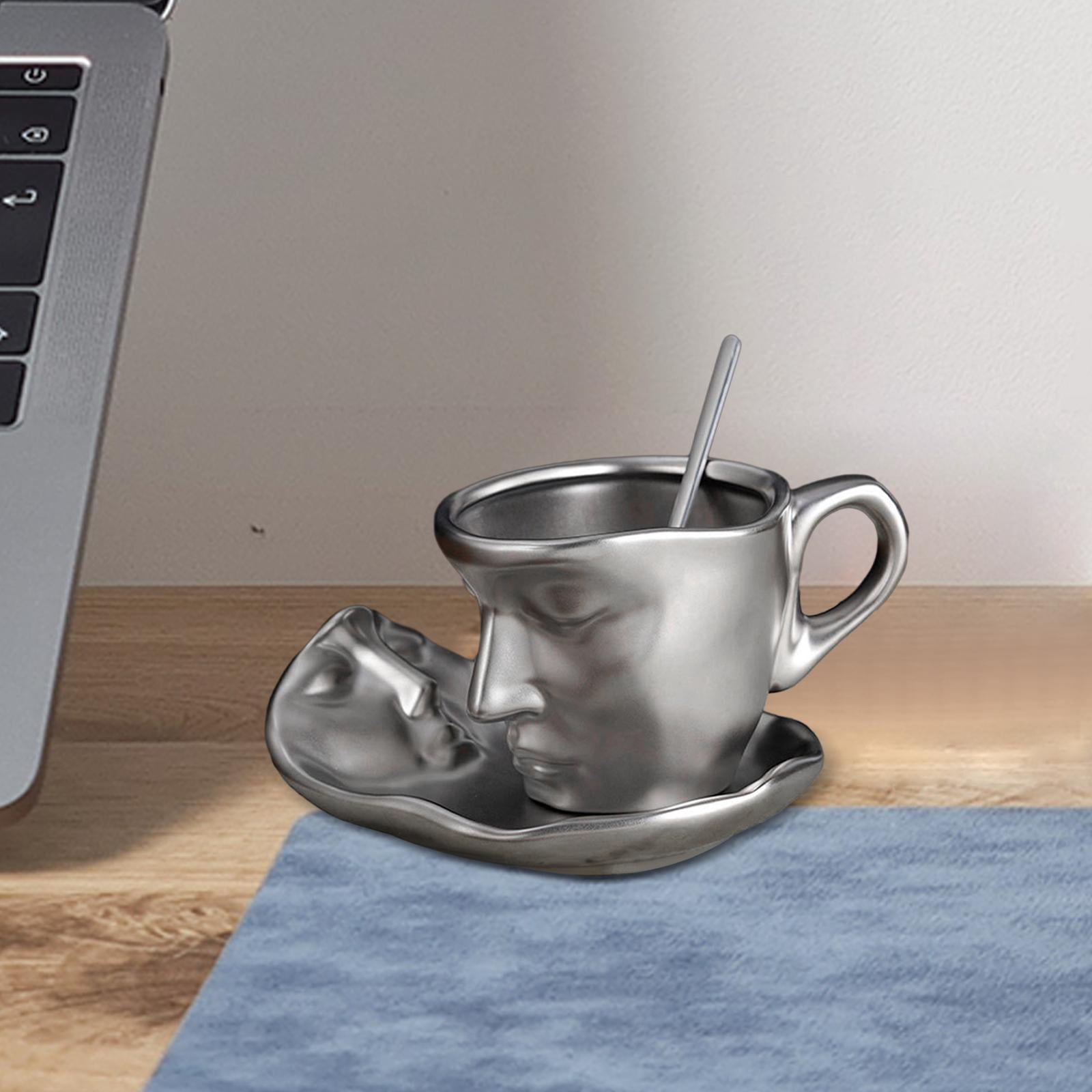 Fiocias Ceramic Coffee Cup with Saucer and Spoon 3D Human Face Mug Espresso Mug for Home