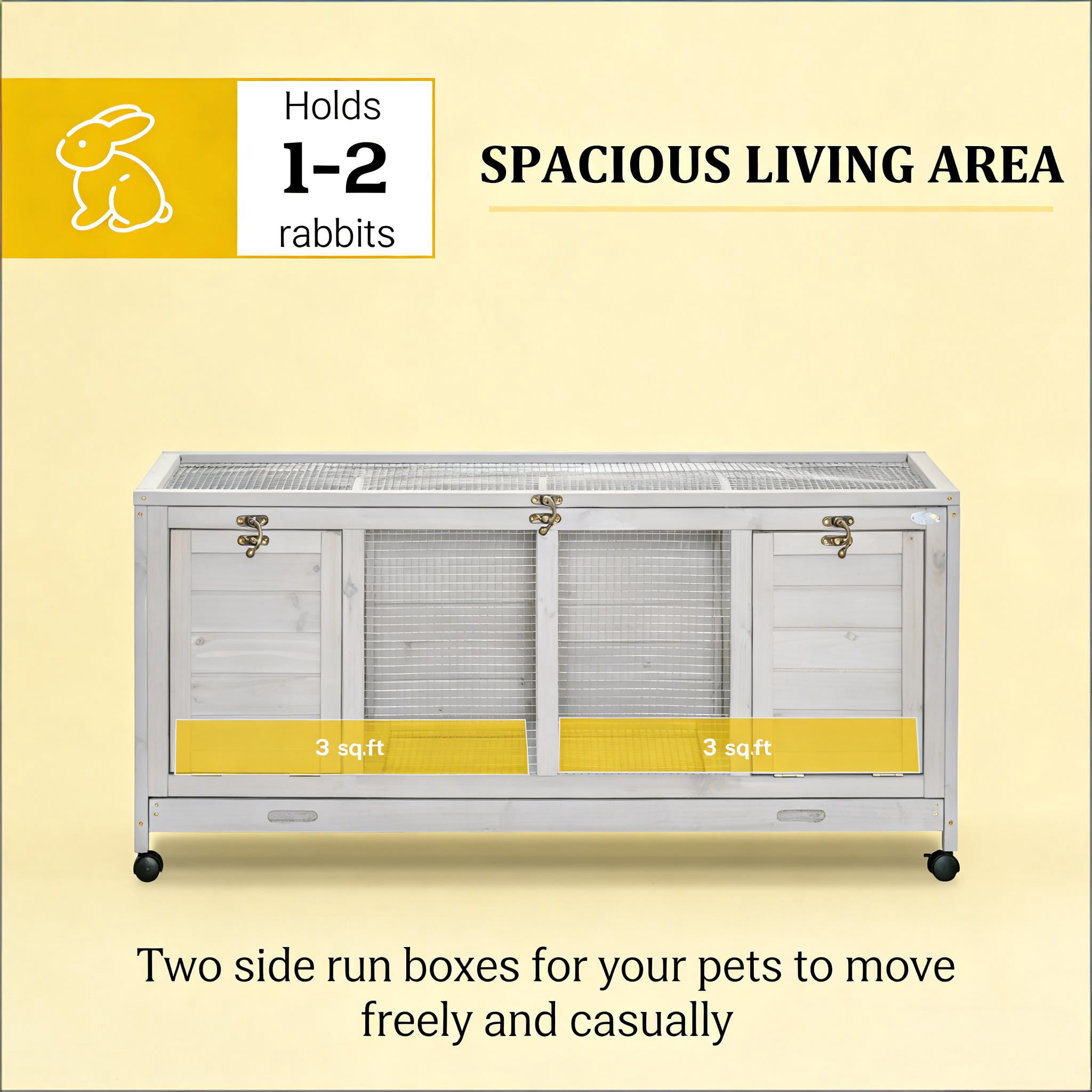 Wooden Small Animal Hutch Cage, Pet House Wooden Rabbit Hutch with Wheels
