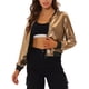 thumbnail image 1 of Chaqueta bomber corta con cremallera metálica y cuello de pie para mujer INSPIRE CHIC 2XL marrón dorado, 1 of 6