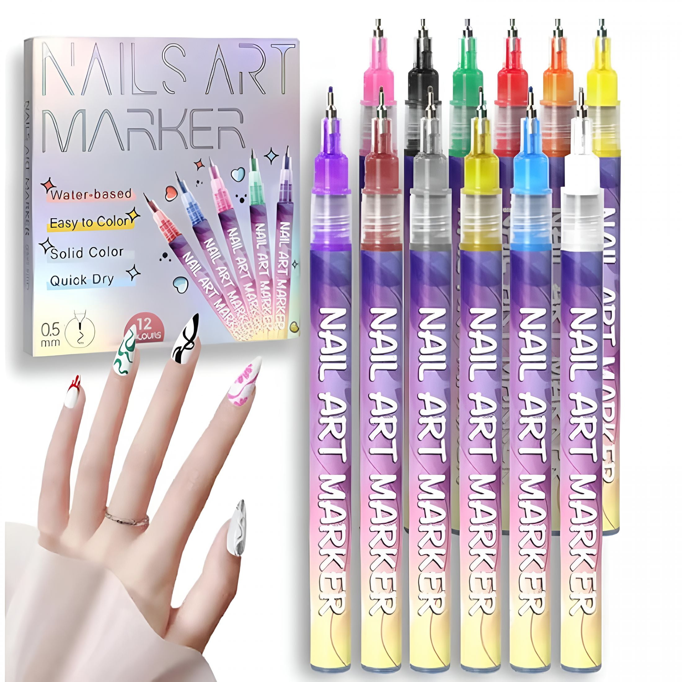 RAGUPEL 12 Colors Nail Art Pens Set,Nail Polish Markers,3D Polish Diy Nail Art Marker Drawing Painting Liner Pen,Quickly Dry Nail Art Nail Diy Decoration for Home Salon