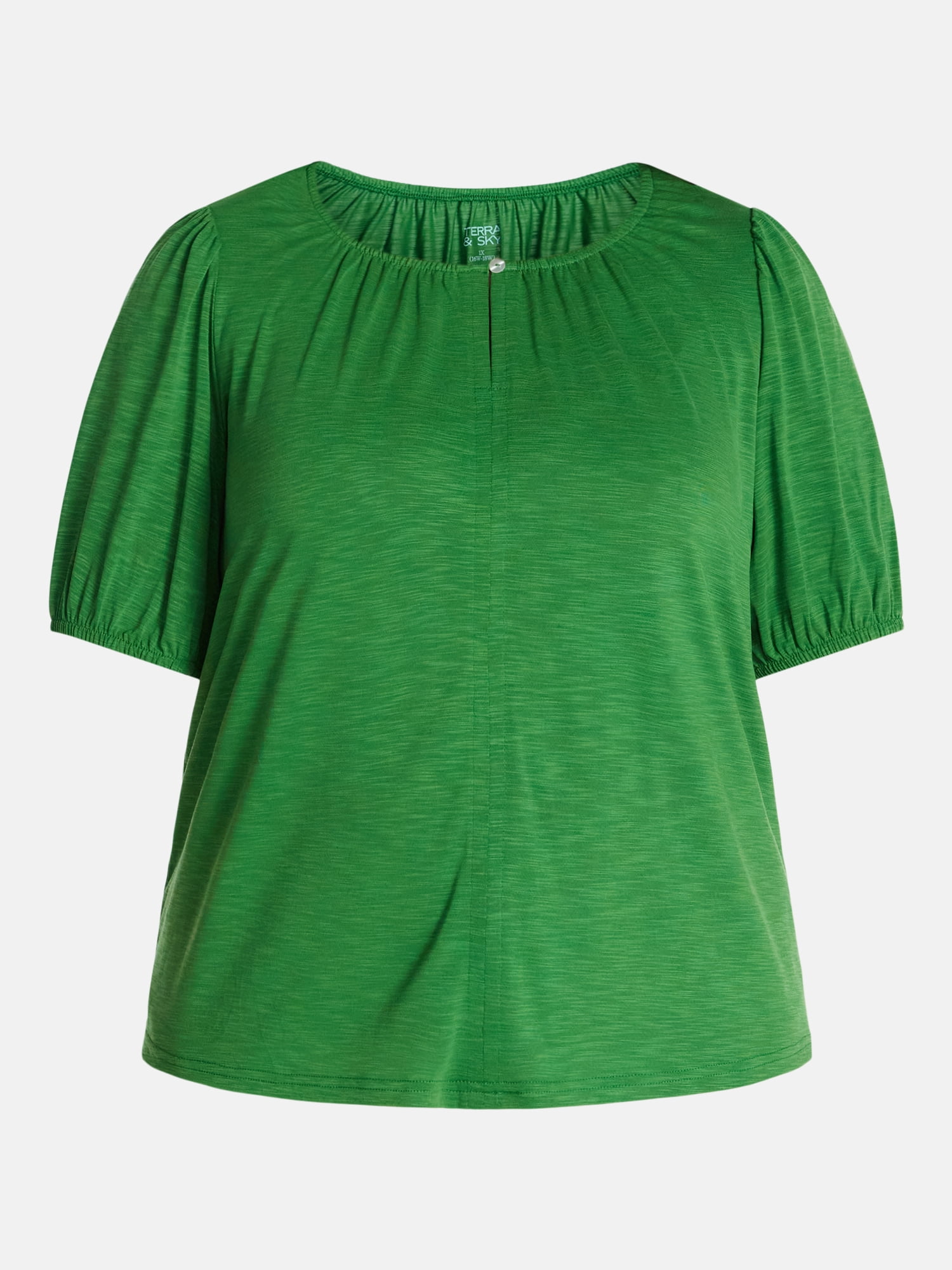 Terra & Sky Women's Plus Notch Neck Femme Puff Sleeve Top, Sizes 0X-5X