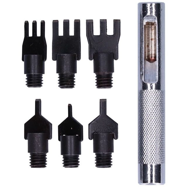 Peahefy Leather Prong Set Metal Interchangeable Flat Chisel Bit Hole Punch Stitching Tool With Handle,Leather Thonging Tool,Flat Leather Prong