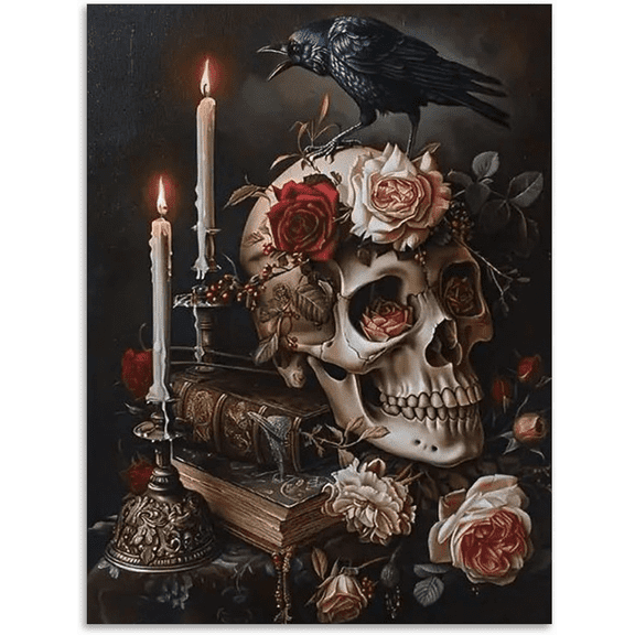 Skeleton Diamond Art Kits for Adults Beginners, Book Diamond Painting Kits for Adults , 5D DIY Full Round Drill Gem Art Craft for Home Wall Decor 12x16 inch