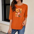thumbnail image 5 of Runfenguu Western Graphic Tees For Women Womens T Shirts Loose Fits Ladies' Fashion Floral Printed Round Neck 3/4 Sleeve T-Shirt Shirt Sleeve Round Neck Top/Shirt, 5 of 6