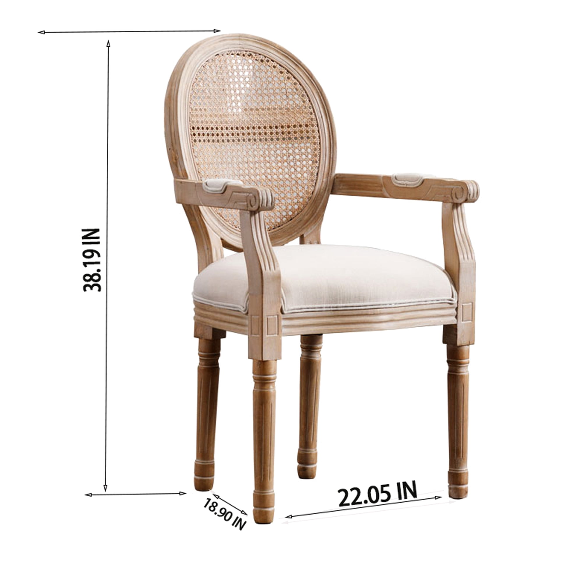 2 Beige French Vintage Armchair . Upholstered Fabric With Breathable Back. 100% Durability. Foam Filled Comfort. Solid Rubberwood Frame. Country Style Weathered Touch Pair. And Ventilated