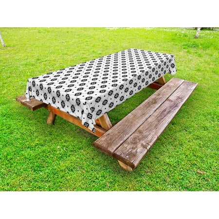 

Oriental Outdoor Tablecloth Traditional Moroccan Pattern on Dotted Background Vintage Eastern Design Decorative Washable Fabric Picnic Table Cloth 58 X 84 Inches Grey Black and White by Ambesonne