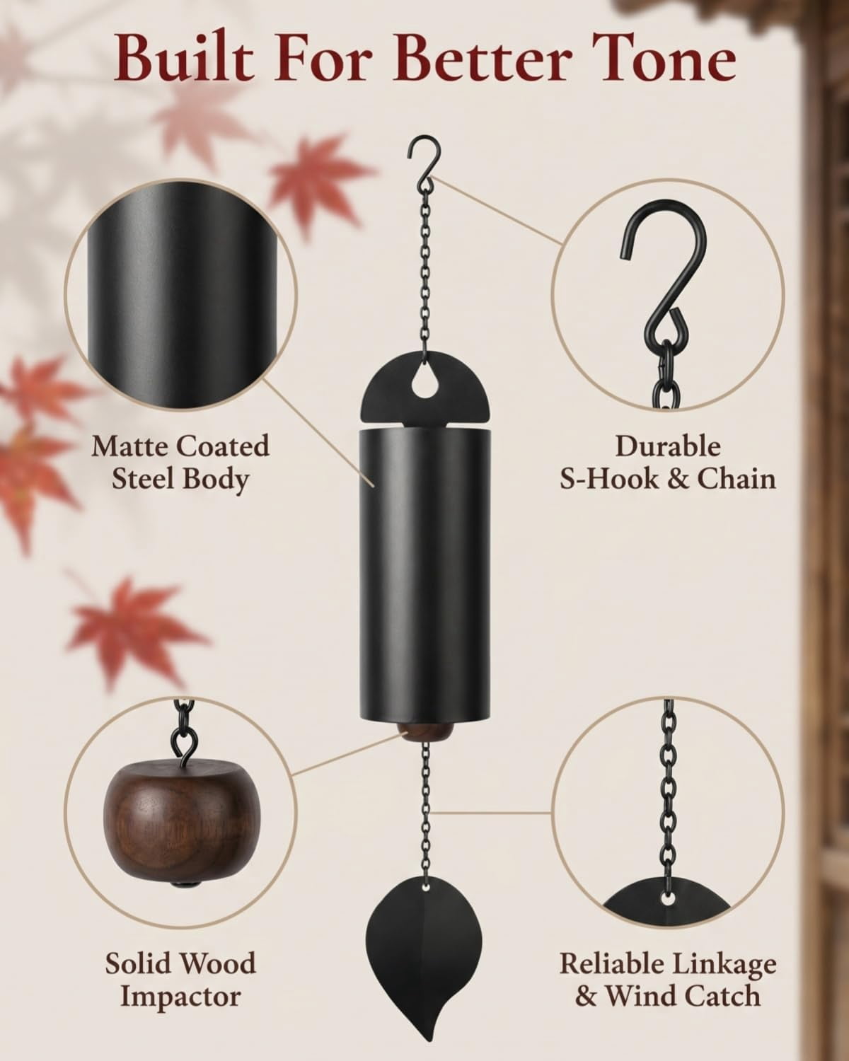 Large Copper Wind Chimes, Deep Tone