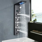 Senlesen Black Shower Panel Tower LED Rain Shower Faucets Massage System Body Jet Sprayer