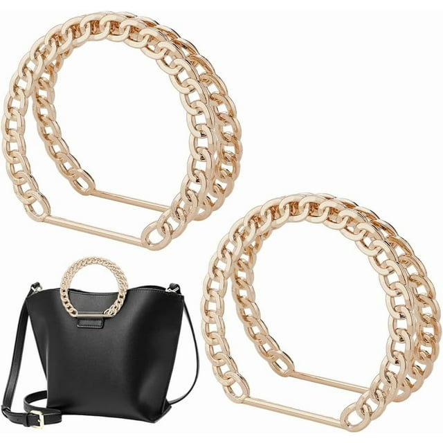 4pcs Chain Bag Handle Golden Purse Handle 3.7x3.4inch Small Metal Handbag Handle Replacement Decorative Twist Purse Handle Strap for Handmade Crochet Bags Beach Bag Straw Handbag