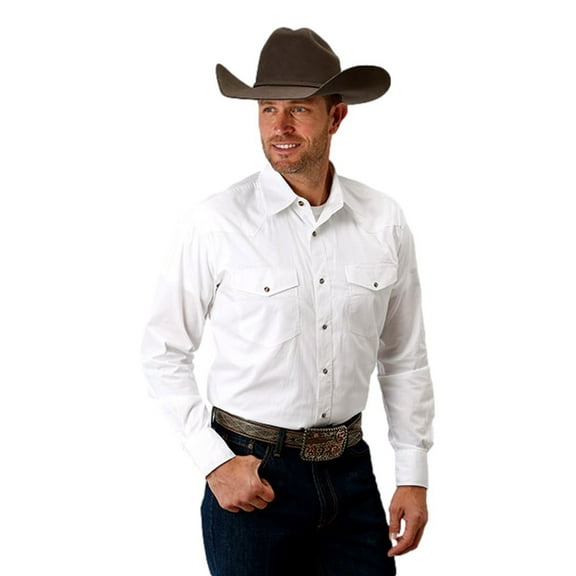 Roper Western Shirt Mens L/S Poplin 2XT White 03-001-0765-1025 WH