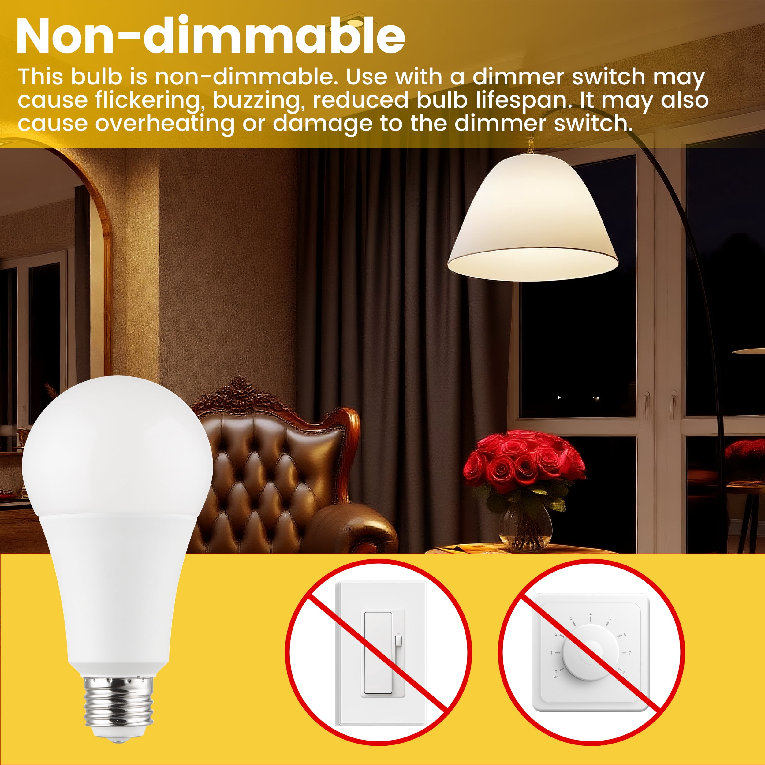 Great Value A21 LED 6/12/19W (60/100/150W Equivalent) Tunable Soft White E26 Medium Base 3-Way Light Bulb