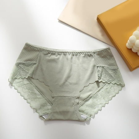 GZWYHT Cheeky Underwear Clearance Seamless Underwear Women Ice Silk Seamless Panties Mid Waist Breathable Thin Ice Silk Jacquard Lace Briefs Womens Underwear Lace Underwear Breathable Underwear
