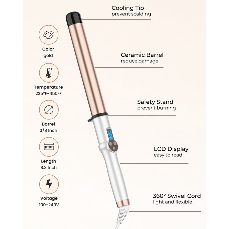 Hoson Ceramic Tourmaline Curling Wand 1 1/4 Inch Extra Long  display picture 2
