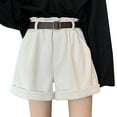 thumbnail image 2 of MRULIC shorts for women Women's Summer High Waist Pleated Loose Casual Super Soft Pocket Corduroy Wide Leg Shorts White + L, 2 of 8