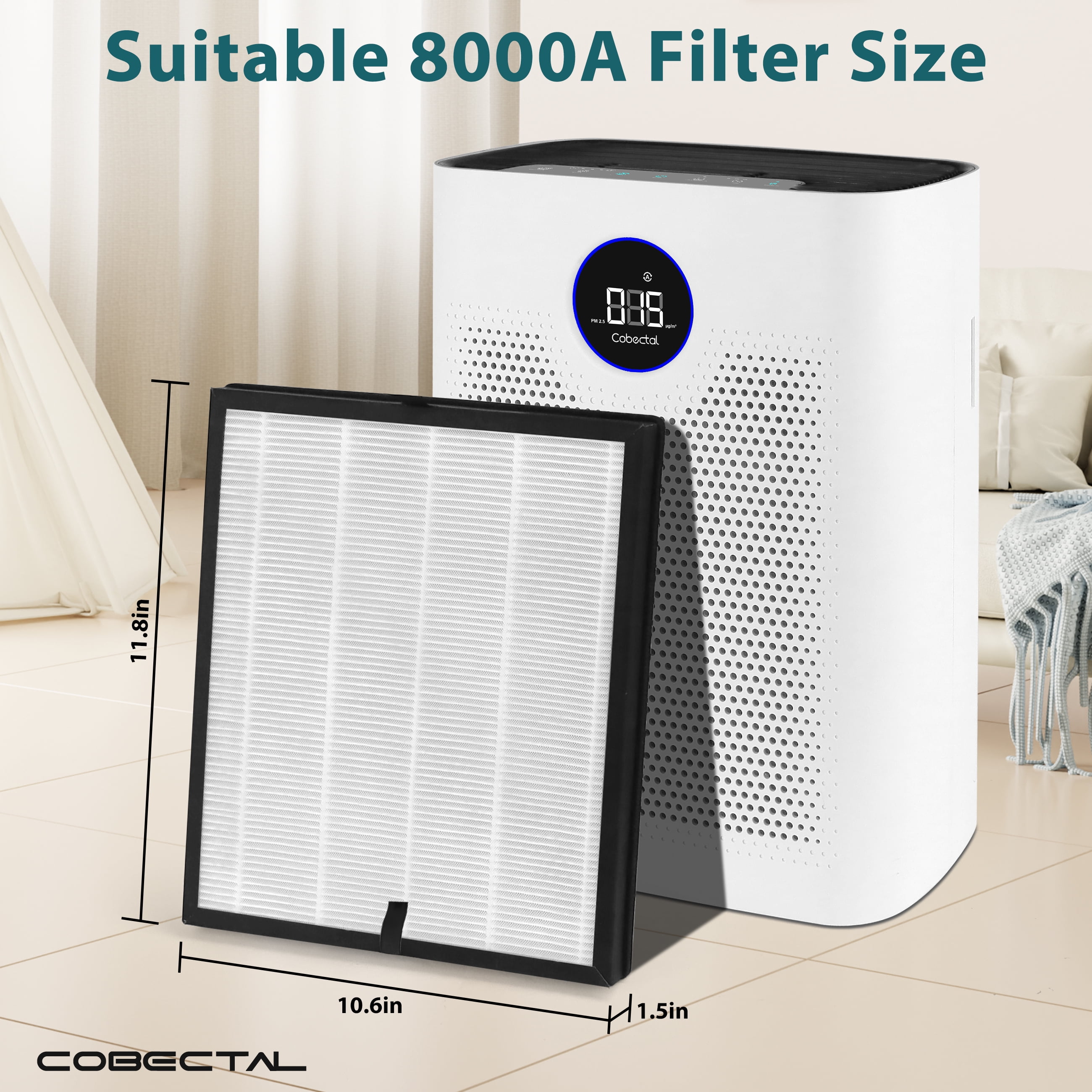 Cobectal Air Purifier Filter H14 True HEPA Replacement Filter ZQA-8000A for Home Air Purifier