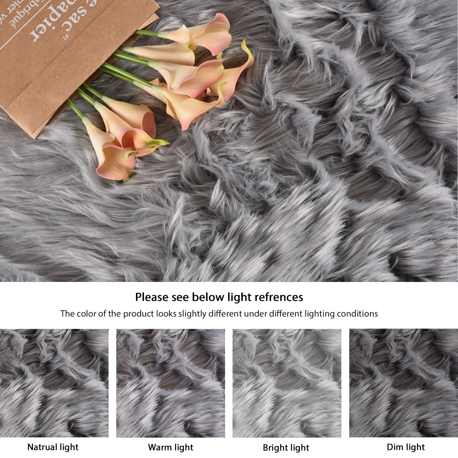 ORINOVA Silver Gray Faux Washable Shaggy Fur Rugs For Bedroom Plush Area Rugs For Living Room 2x3 Nursery Rug Home Room D?cor