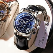 POEDAGAR Men Watches Leather Quartz Watches Top Brand Luxury Blue Wristwatch Waterproof Luminous Fashion Sport Clock