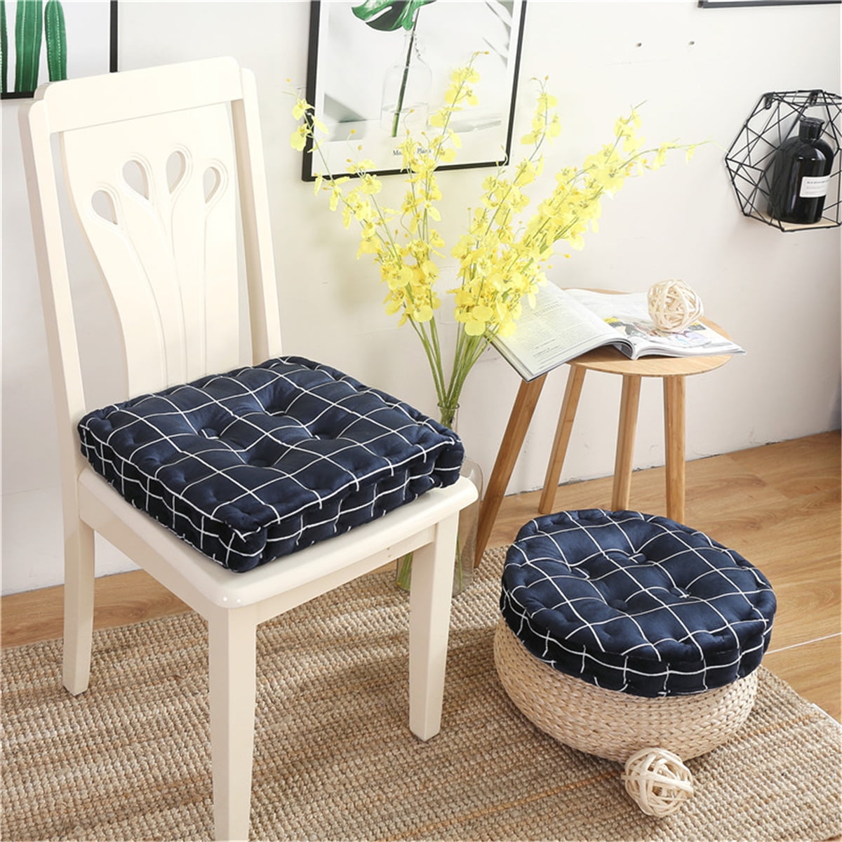 Color : Coffee Chair Pad Dining Chair Pad Cushion,Set of 6 Padded Checkered Chair Seat Pads Seat Cushion Pads Kitchen Garden Dining Chair with Straps 45x45cm Chair Cushion
