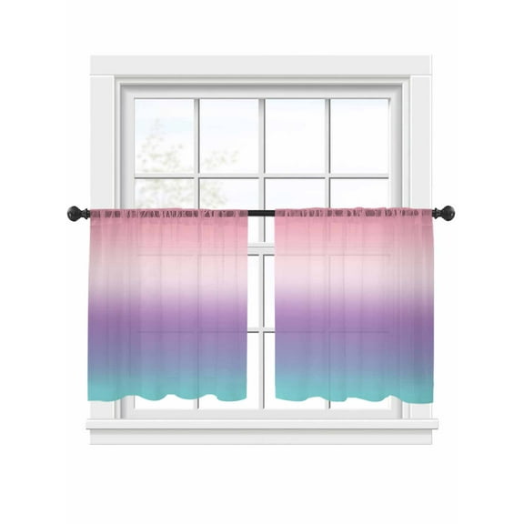 Purple Pink Sheer Curtains 54 Inches Long 2 Panels Teal Gradient Light Filtering Semi Sheer Window Curtains Drapes for Bedroom Living Room 52"x54"x2