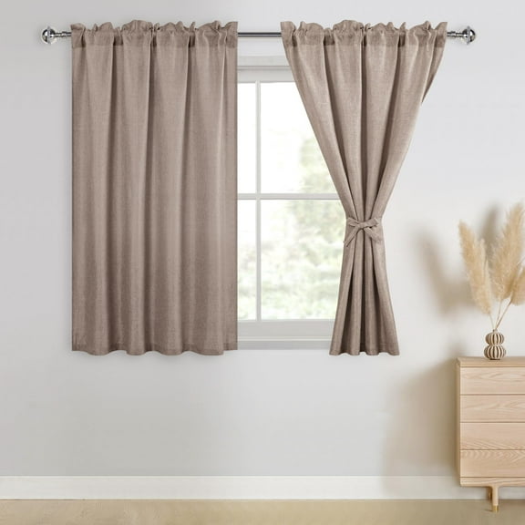 XWZO Semi Sheer Faux Linen Privacy Curtains for Bedroom Living Room, Rod Pocket Curtain Drapes, 2 Panels, 52 W x 54 L, Khaki
