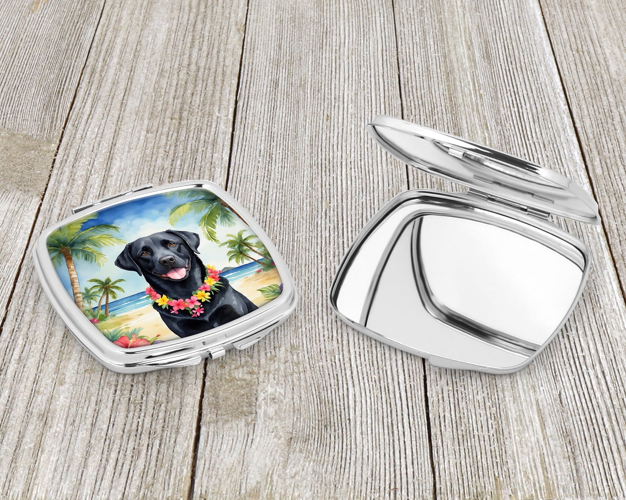 Black Labrador Retriever Luau Compact Mirror 2.75 in x 3 in