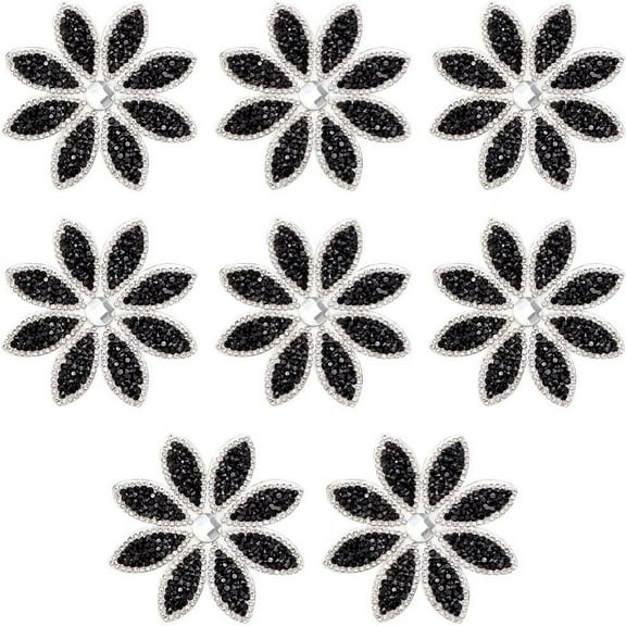 8Pcs Hotfix Rhinestone (Hot Melt Adhesive On The Back) Iron on Patches Rhinestone Trimming Black 77x3mm