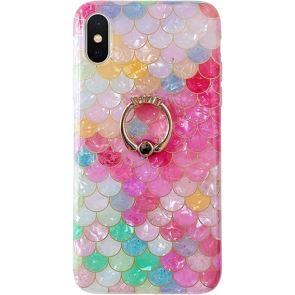 Compatible with iPhone Xs Case,iPhone X Case Floral Cute Clear for Men Women Girls with 360 Degree Rotating Ring Kickstand Soft TPU Shockproof Cover Designed for iPhone X/XS 5.8" Brown Flower