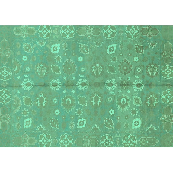 Ahgly Company Machine Washable Indoor Rectangle Oriental Turquoise Blue Traditional Area Rugs, 8' x 10'