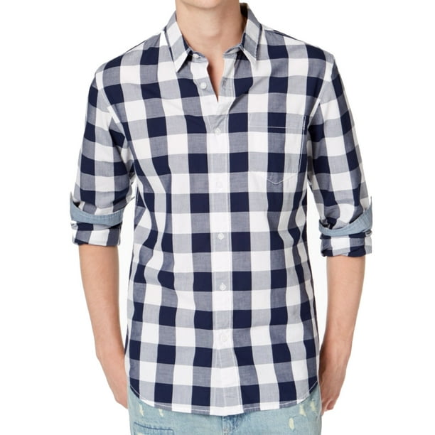 American Rag Mens Shirt White Navy Button Down Check 2XL Walmart