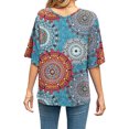 thumbnail image 2 of Femmes T-shirt Évasé Manches Courtes Ample Top V Manches Courtes Top Col Blouse Décontractée, Bleu, M, 2 of 6