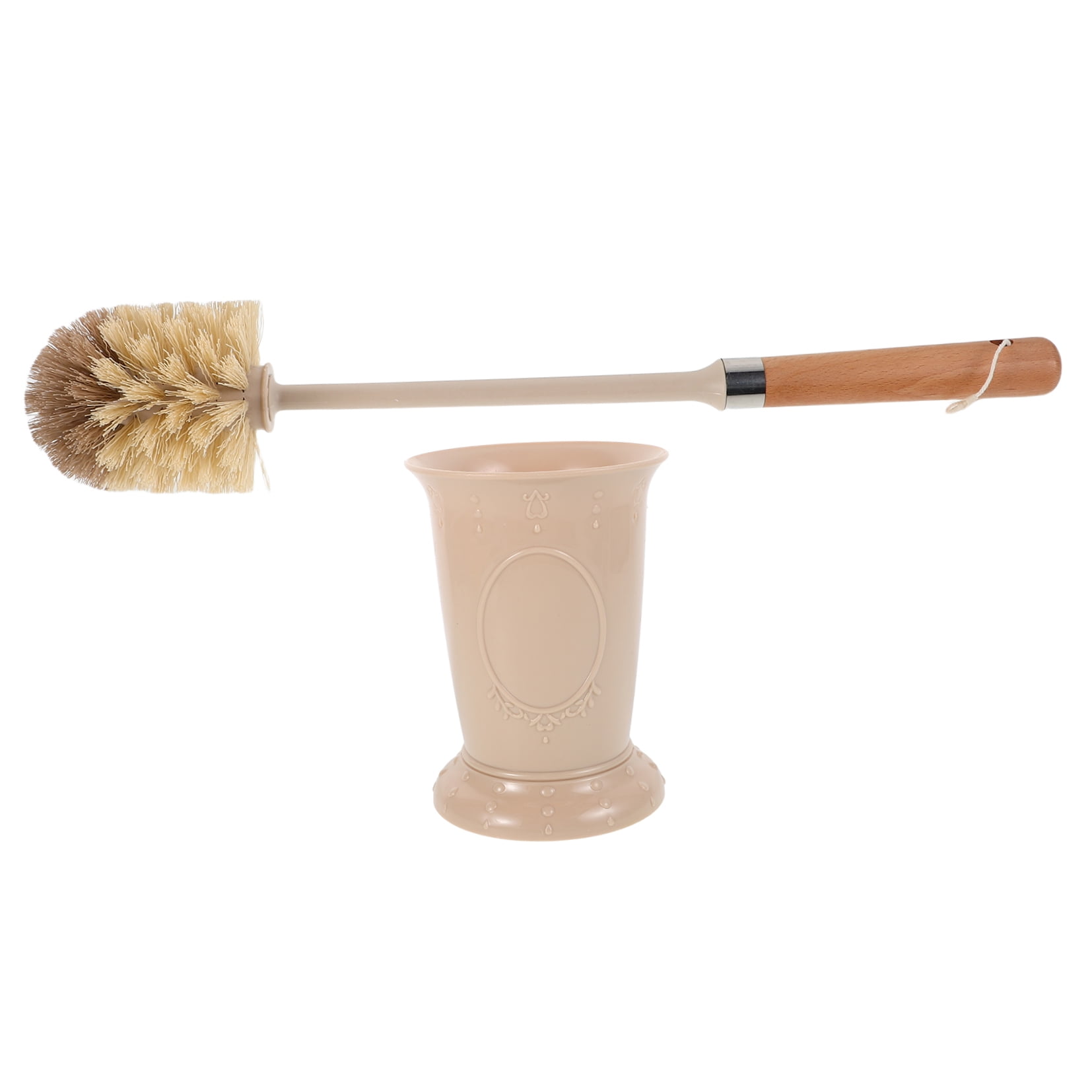 SKISUNO Sanitary Toilet Brush Set Khaki Wooden Handle Soft Bristles Home Bathroom