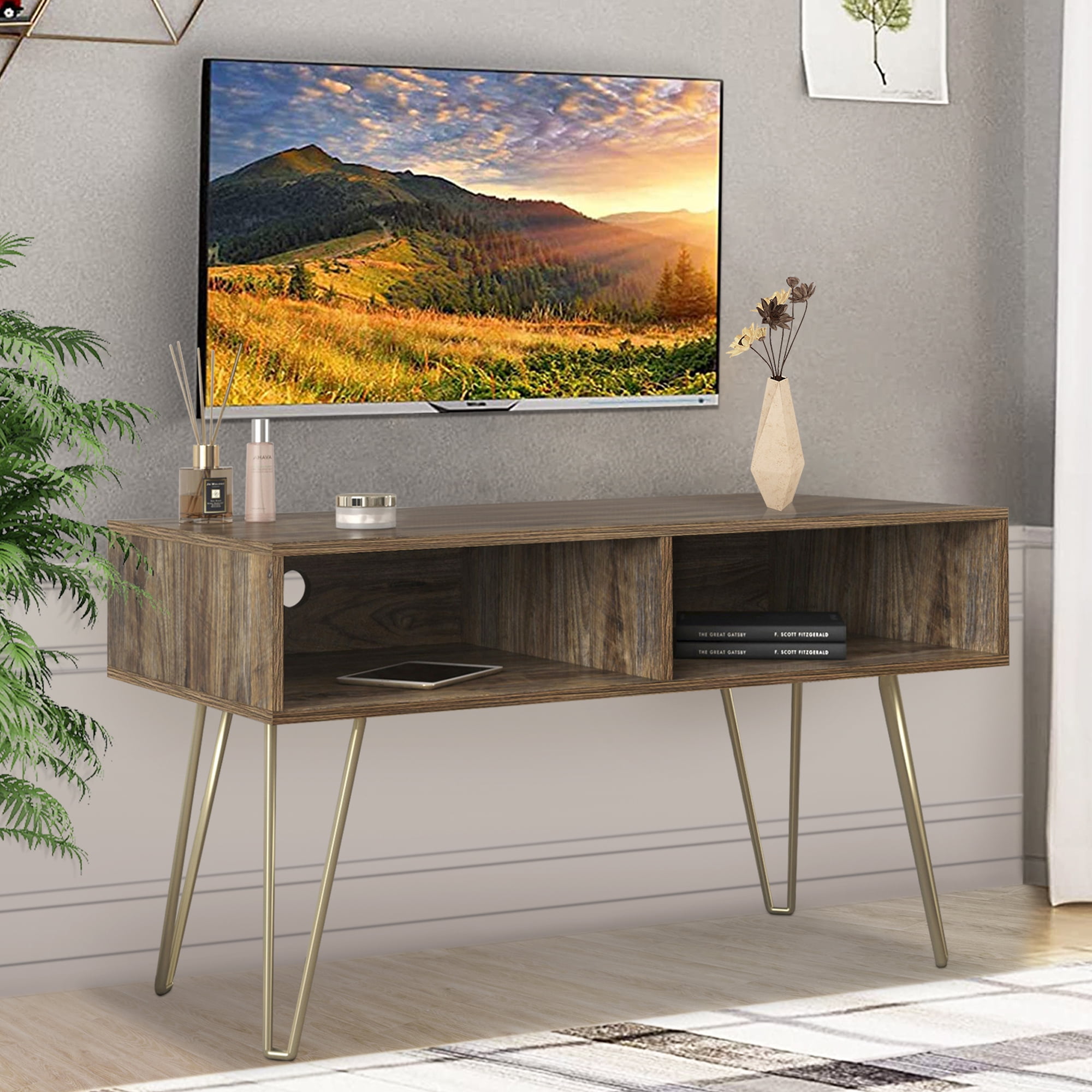Modern Farmhouse TV Stand for 46 Inch TV, Wooden TV Console