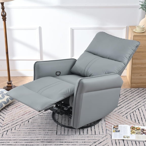 Howcool 360° Swivel Rocker Recliner Chair, Glider Nursery Rocking Chair with Pull Ring, Modern Swivel Recliner Chair, Home Theater Seating for Bedroom, Living Room, Blue-Gray