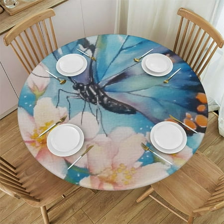 

Autua Butterfly Flowers Watercolor Round Tablecloth Stain-Resistant and Washable Indoor Outdoor Restaurant Wedding Party 100% Polyester Waterproof Tablecloths 46 -50